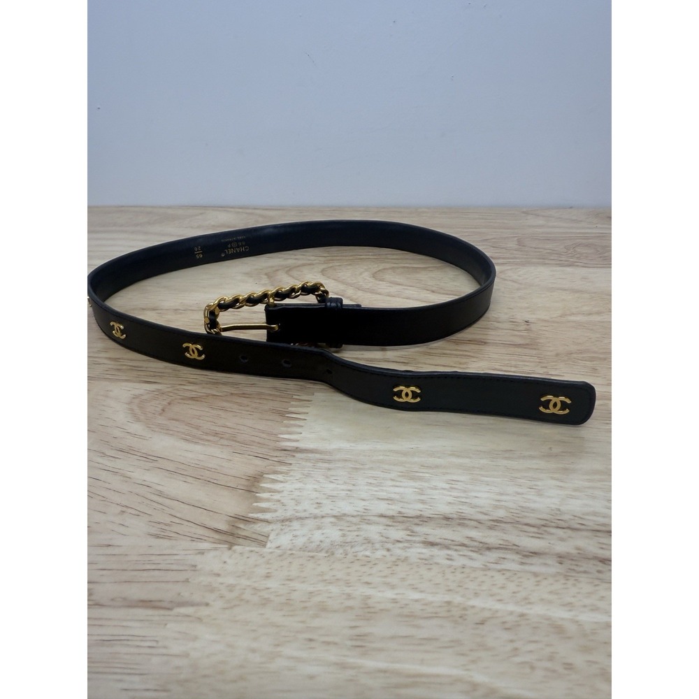 Authentic CHANEL Vintage 1996 Belt Leather Coco Mark/Black Belt Sz 65/26 CC Logo - Picture 15 of 16